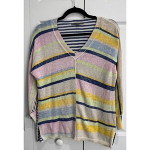 Elliott Lauren Slouchy Knit Sweater Women's Small Multi Striped V Neck Oversized